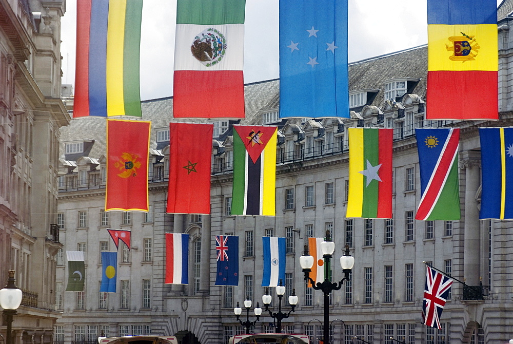 Flags, Regent Street, West End, London, England, United Kingdom, Europe