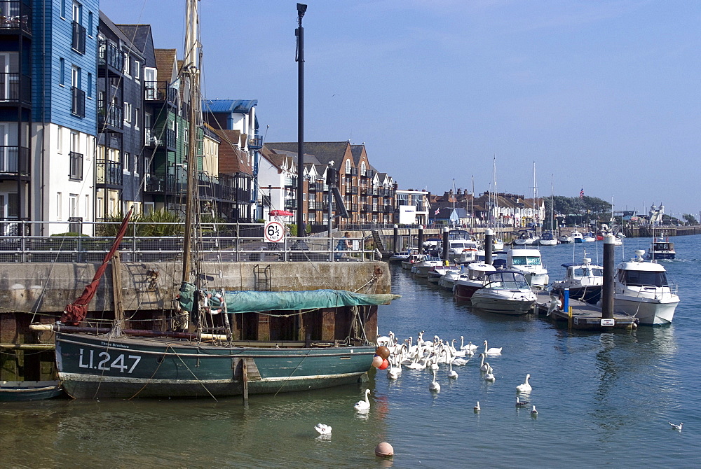 View along the Arun River, Littlehampton, Sussex, England, United Kingdom, Europe