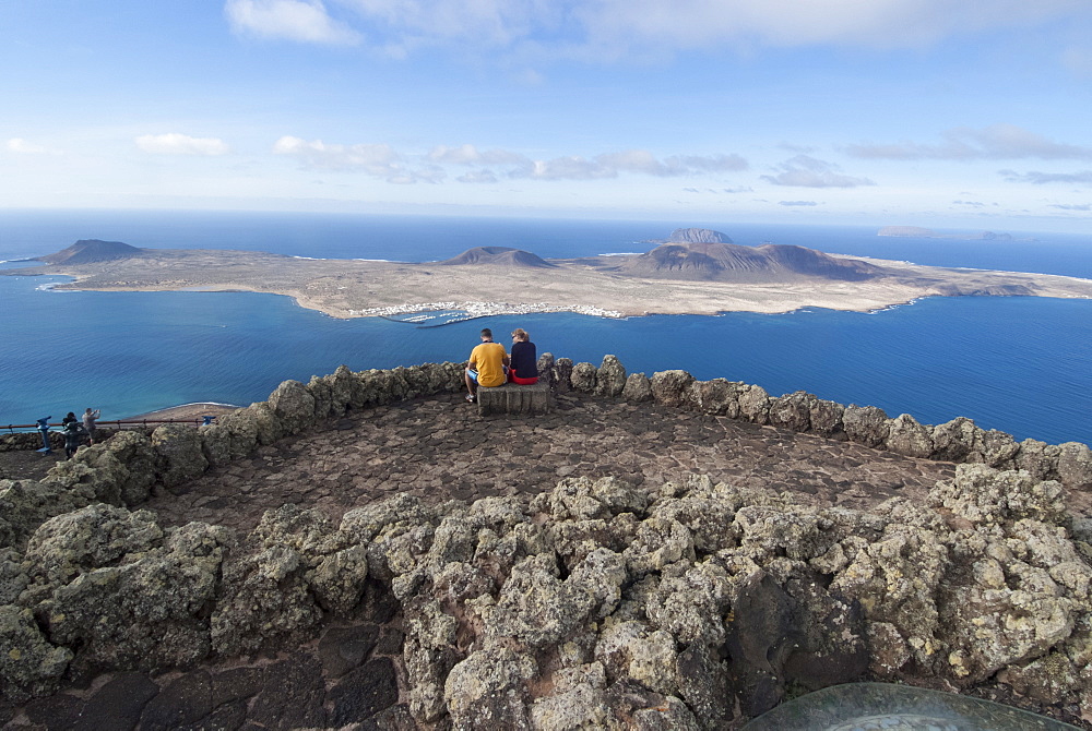 Mirador del Rio, a view from the northern end of Lanzarote towards the island of La Graciosa, Canary Islands, Spain, Atlantic, Europe