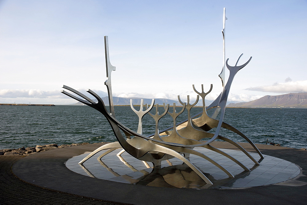 Sculpture of the Sun Voyager, the harbour, Reykjavik, Iceland, Polar Regions