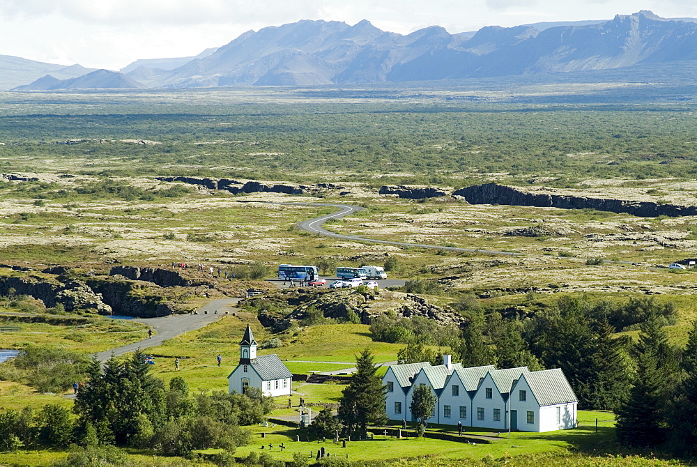 Thingvellir, site of original 10th century Althingi (Parliament) and geographical rift between Europe and North America, Iceland, Polar Regions