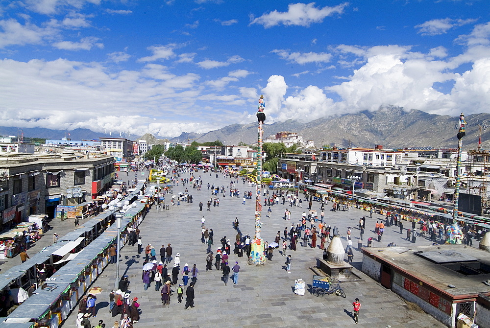 Jokhang Square from Jokhang Temple, the most revered religious structure in Tibet, Lhasa, Tibet, China, Asia