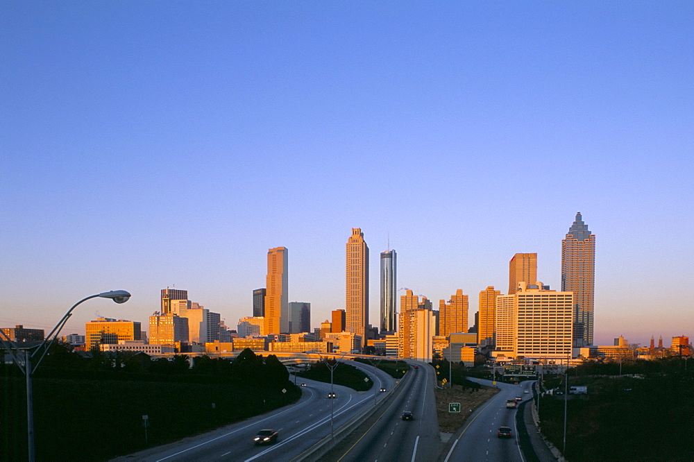 City skyline at dusk, Atlanta, Georgia, United States of America, North America