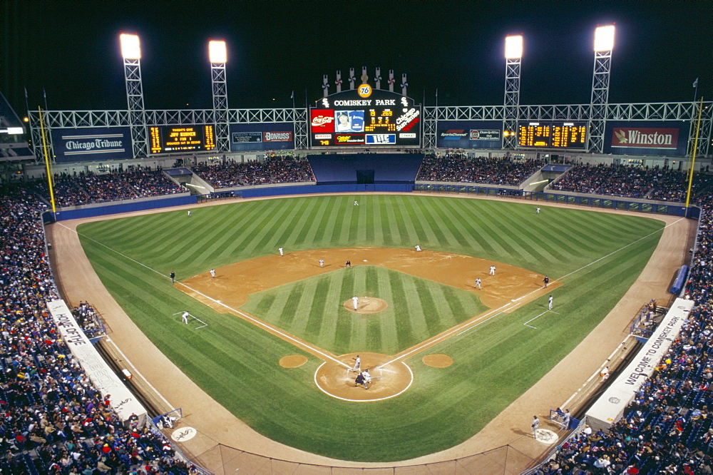 White Sox, baseball stadium at night, Chicago, Illinois, United States of America, North America