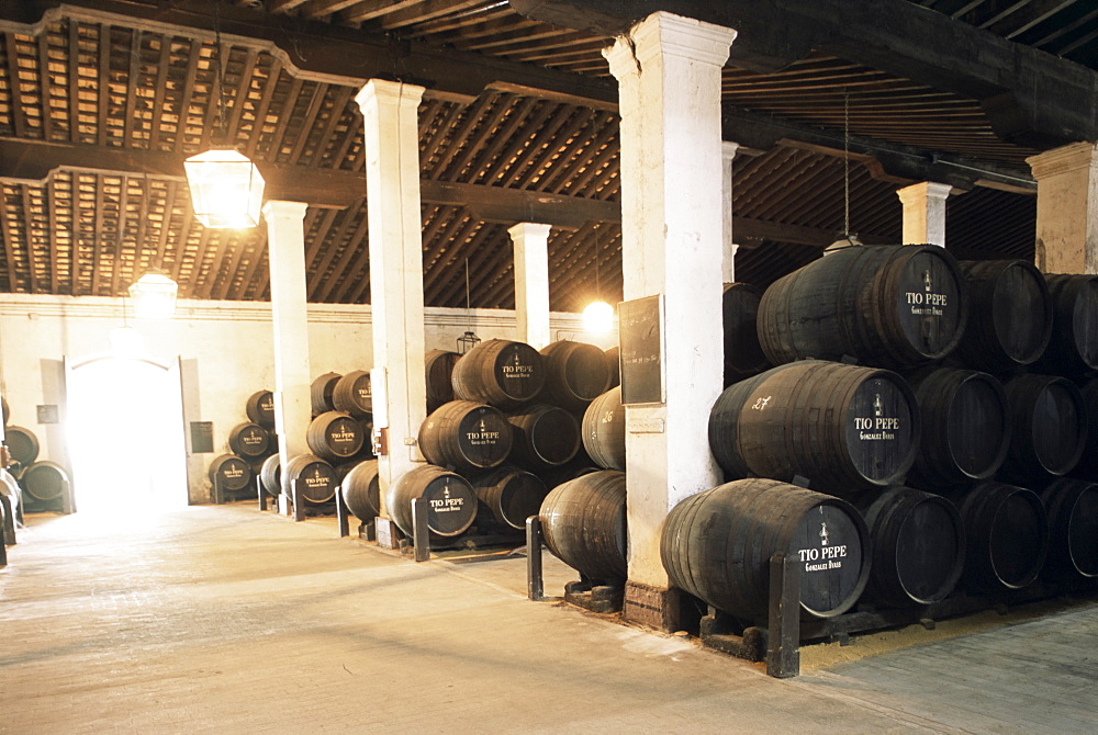 Tio Pepe, sherry cellar, Jerez de la Frontera, Andalucia, Spain, Europe