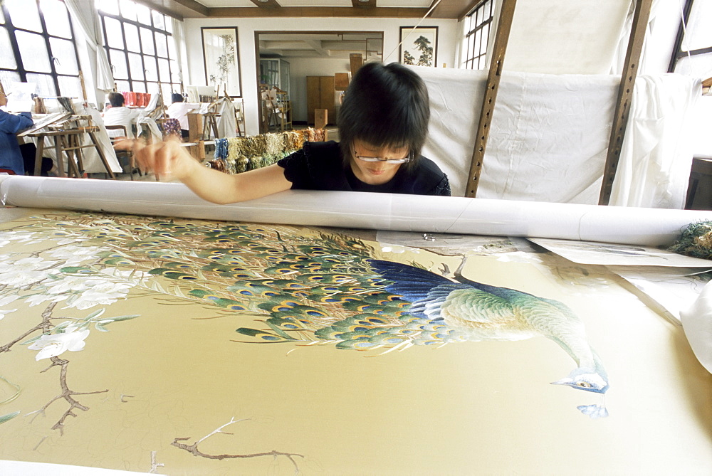 Embroidering by hand, Suzhou, China, Asia