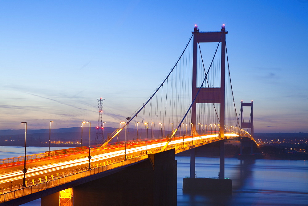 Severn Estuary and First Severn Bridge, near Chepstow, South Wales, Wales, United Kingdom, Europe