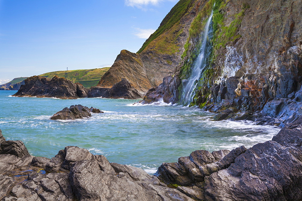 Waterfall, Tresaith Beach, Ceredigion, West Wales, United Kingdom, Europe