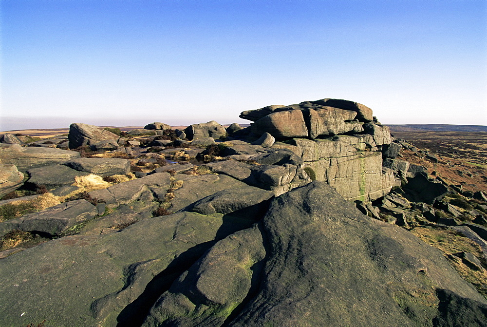 Rock patterns, Stanage Edge, Peak District National Park, Derbyshire, England, United Kingdom, Europe