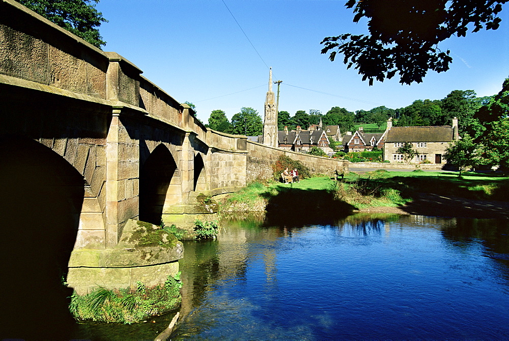 Bridge over River Manifold, Ilam, Peak District National Park, Derbyshire, England, United Kingdom, Europe