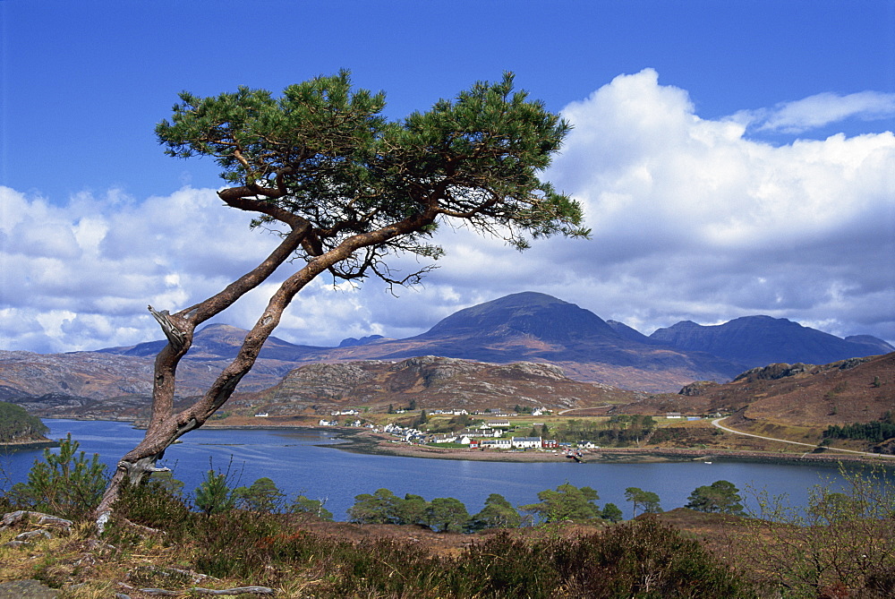 View over lake and hills, Loch Shieldaig, Shieldaig, Wester Ross, Highlands, Scotland, United Kingdom, Europe