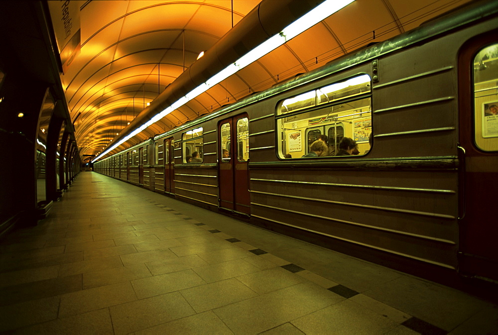 Metro platform, Namesti Republiky, Prague, Czech Republic, Europe