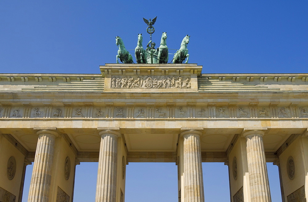 The Brandenburg Gate with the Quadriga winged victory statue on top, Pariser Platz, Berlin, Germany, Europe