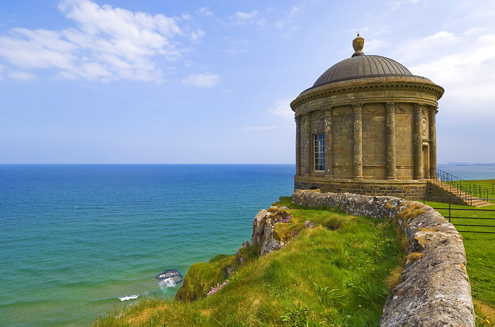 The Mussenden temple perched on a cliff edge, part of the Downhill Estate, County Londonderry, Ulster, Northern Ireland, United Kingdom, Europe