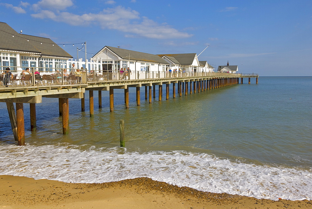 Southwold pier in the early afternoon sunshine, Southwold, Suffolk, England, United Kingdom, Europe