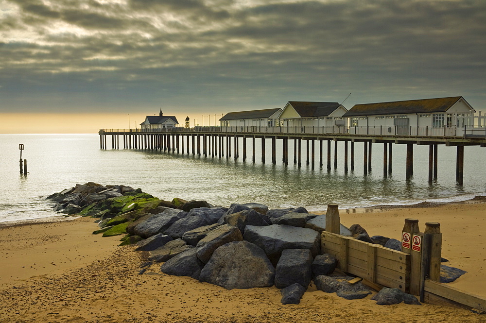 Southwold pier in the early morning, Southwold, Suffolk, England, United Kingdom, Europe