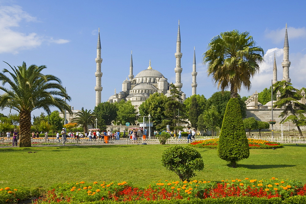 The Blue Mosque (Sultan Ahmet Camii) with domes and six minarets, Sultanahmet, central Istanbul, Turkey, Europe