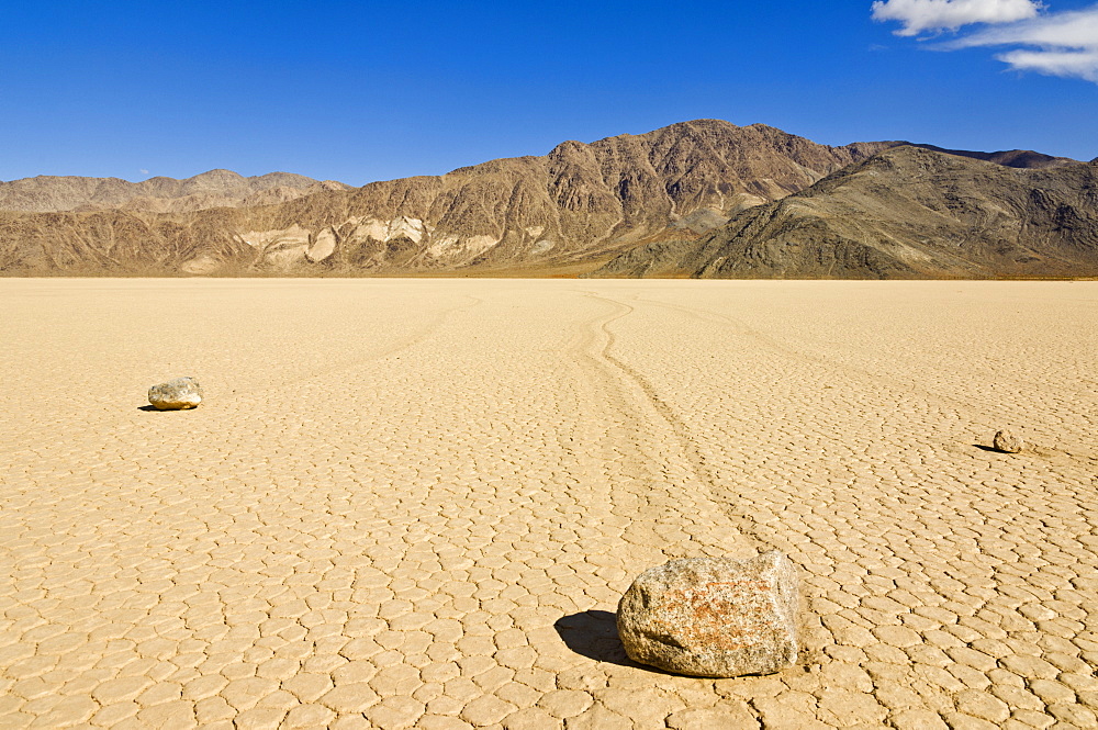 The Grandstand in Racetrack Valley, a dried lake bed known for its sliding rocks on the Racetrack Playa, Death Valley National Park, California, United States of America, North America