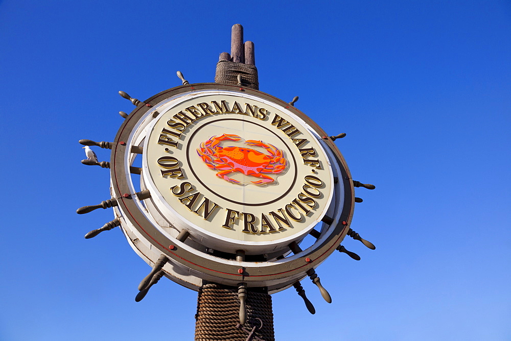 Iconic street sign for the Fisherman's Wharf area, San Francisco, California, United States of America, North America