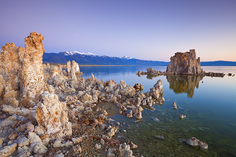 Tufa spires and tower formations of calcium carbonate at sunset, Mono Lake, South Tufa Reserve, Mono Basin Scenic Area, Lee Vining, Inyo National Forest Scenic Area, California, United States of America, North America