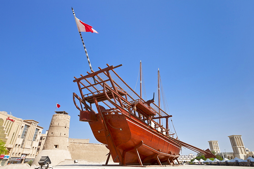 Traditional dhow, Dubai Museum, Al Fahidi Fort, Bur Dubai, United Arab Emirates, Middle East