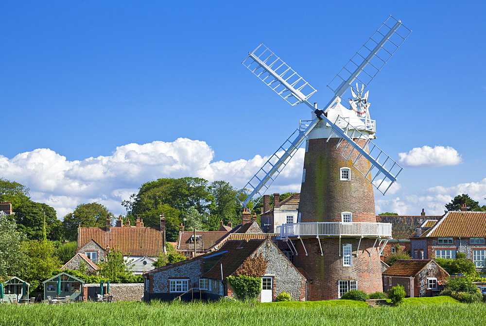 Restored 18th century Cley Windmill, Cley next the Sea, Norfolk, East Anglia, England, United Kingdom, Europe