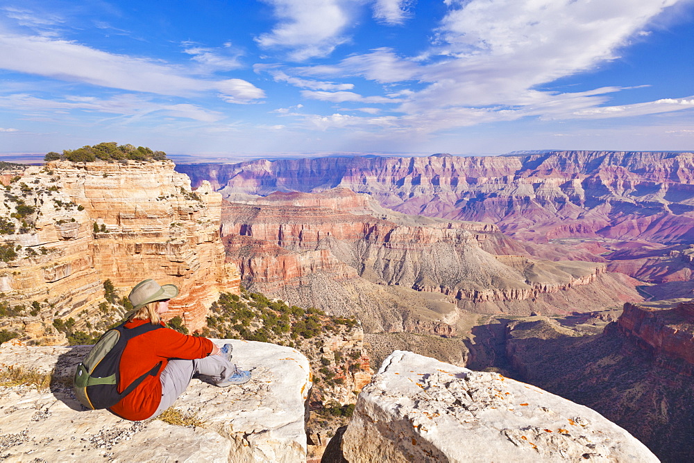 Female Tourist Hiker, Walhalla overlook, North Rim, Grand Canyon National Park, Arizona, USA