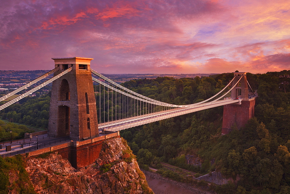 Clifton Suspension Bridge at sunset, Clifton Downs, Bristol, England, United Kingdom, Europe