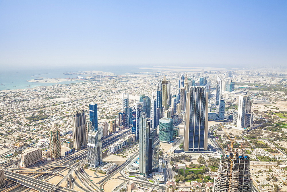 View of Sheikh Zayed Road and Dubai skyline, Dubai City, United Arab Emirates, Middle East