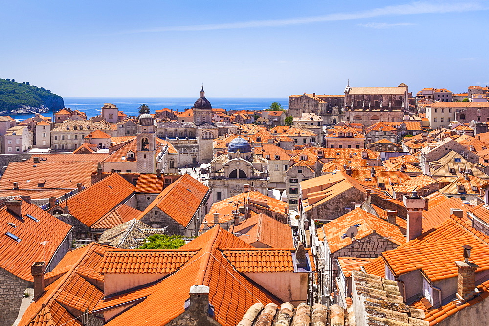 Terracotta tile rooftop view of Dubrovnik Old Town, Dalmatian Coast, Dubrovnik, Croatia, EU, Europe