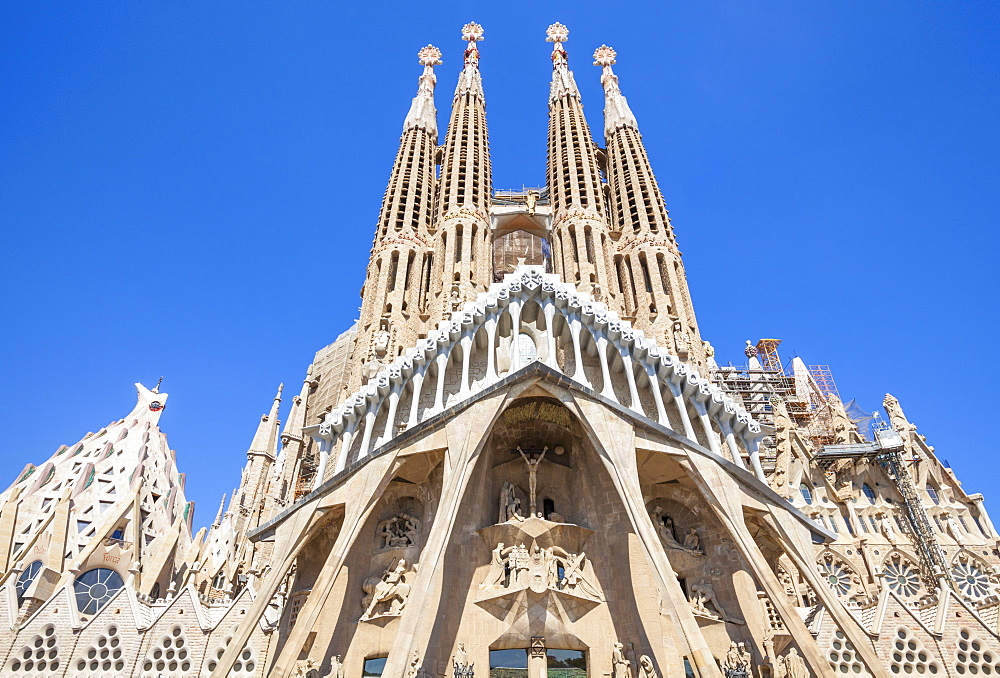 La Sagrada Familia church designed by Antoni Gaudi, back view, UNESCO World Heritage Site, Barcelona, Catalonia (Catalunya), Spain, Europe