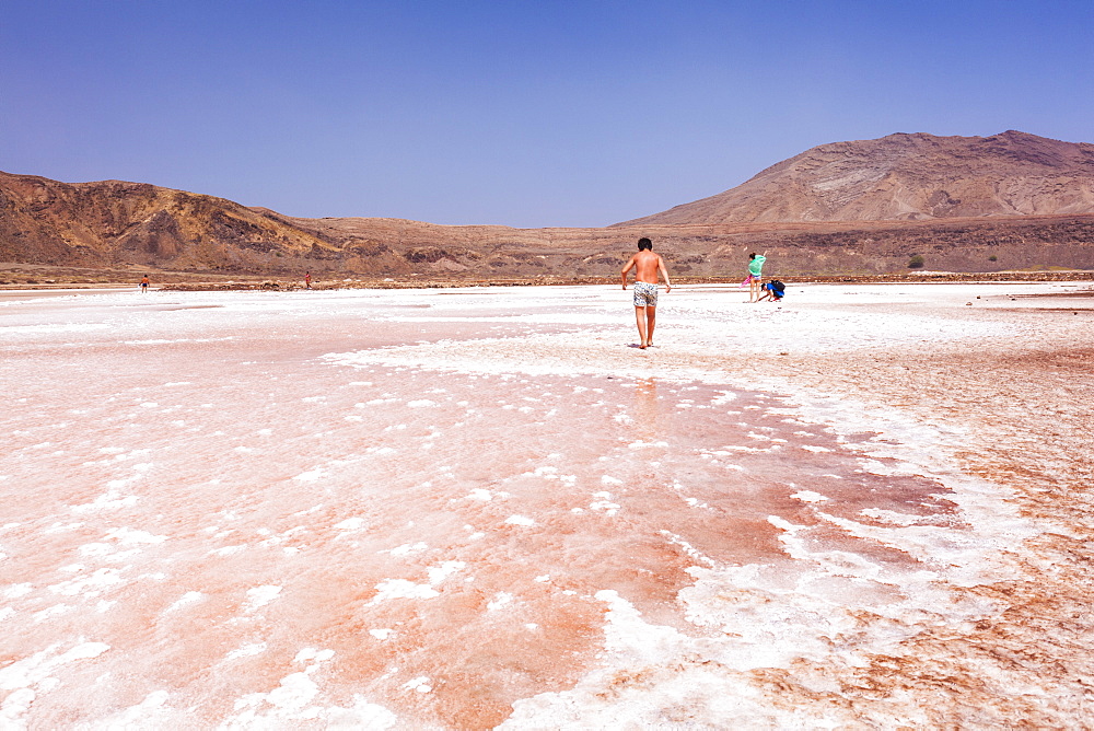 Tourists visting the disused salt pans at Pedra De Lume, Pedra di Lumi, Sal Island, Cape Verde, Atlantic, Africa