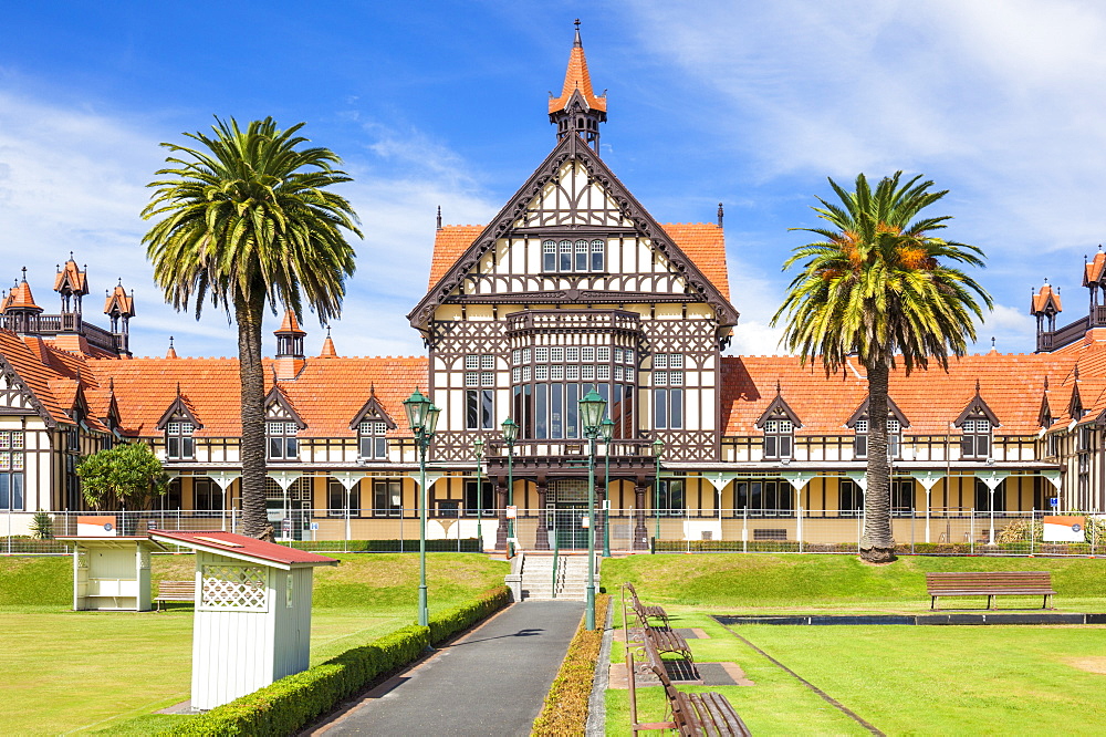 Tudor style Rotorua Museum and Government Gardens, Rotorua, North Island, New Zealand, Pacific