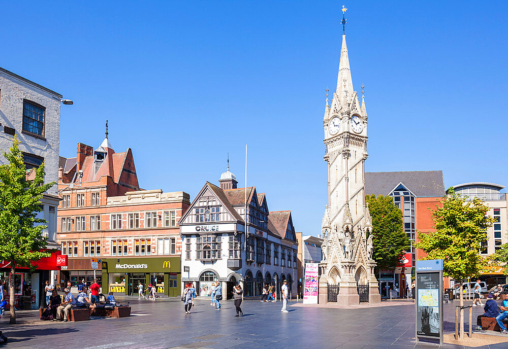 Victorian Haymarket Memorial Clock Tower, city centre, Leicester, Leicestershire, East Midlands, England, United Kingdom, Europe