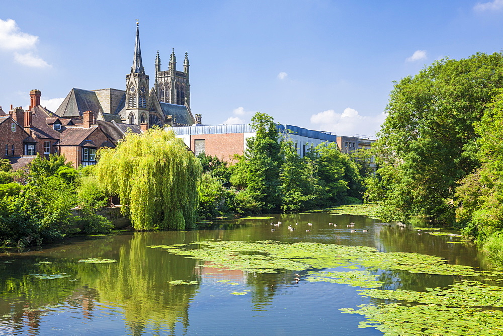 All Saints Church and River Leam, Royal Leamington Spa, Warwickshire, England, United Kingdom, Europe