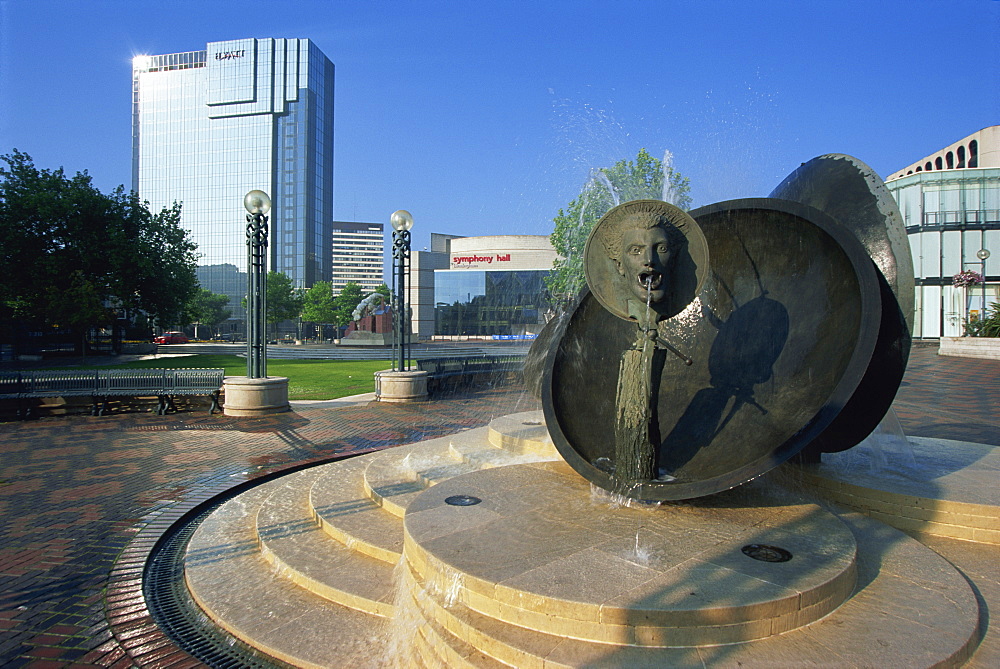 Modern sculpture and fountain, Centenary Square, city centre, Birmingham, England, United Kingdom, Europe