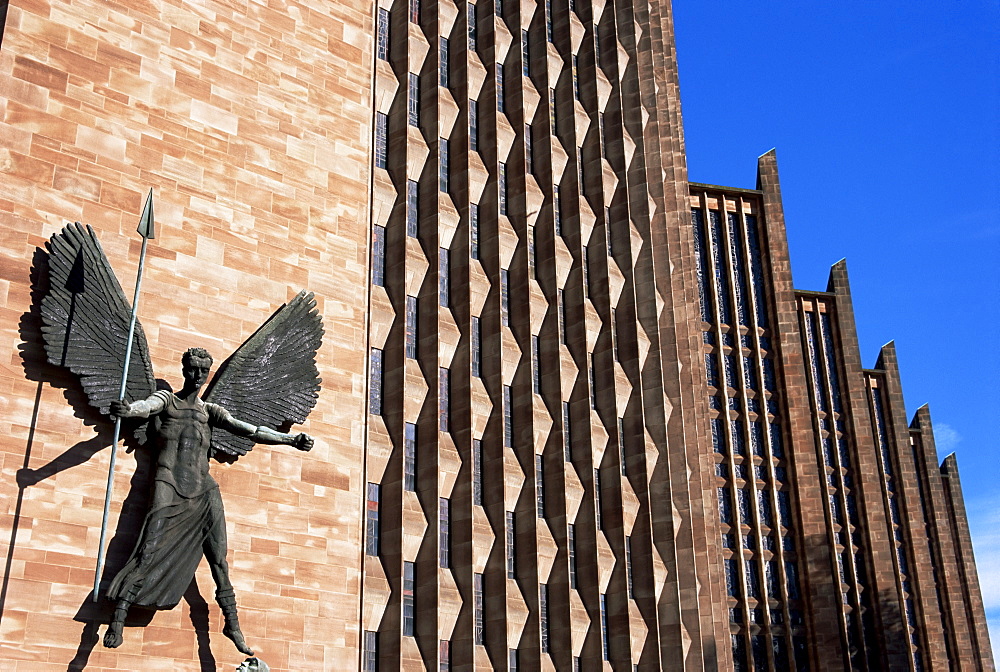 Epstein's statue of St. Michael and the Devil, Coventry New Cathedral, Coventry, West Midlands, England, United Kingdom, Europe