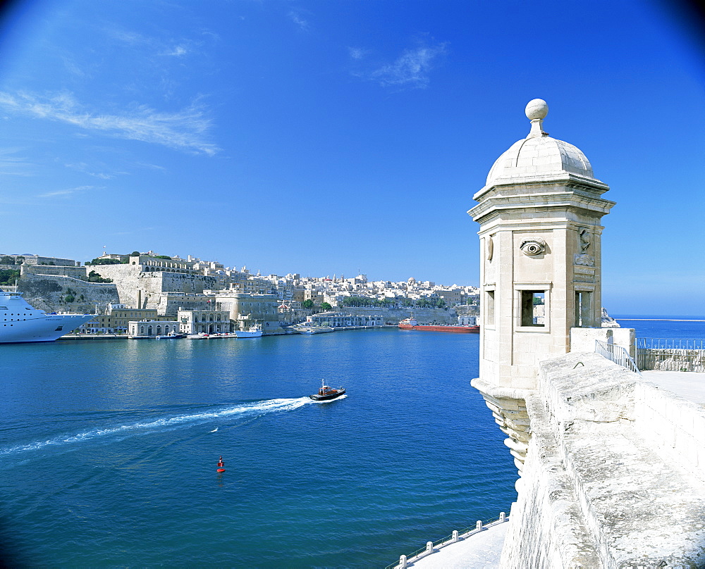 Valletta viewed over the Grand Harbour, Malta, Mediterranean, Europe