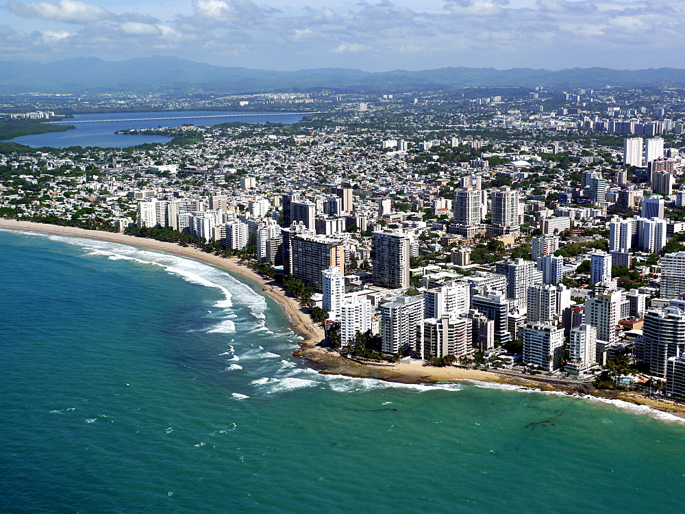 Aerial view of San Juan, Puerto Rico, West Indies, Caribbean, Central America