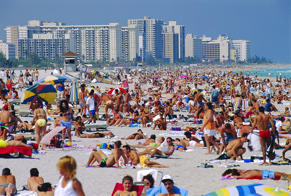 Crowded beach, Miami Beach, Florida, USA 