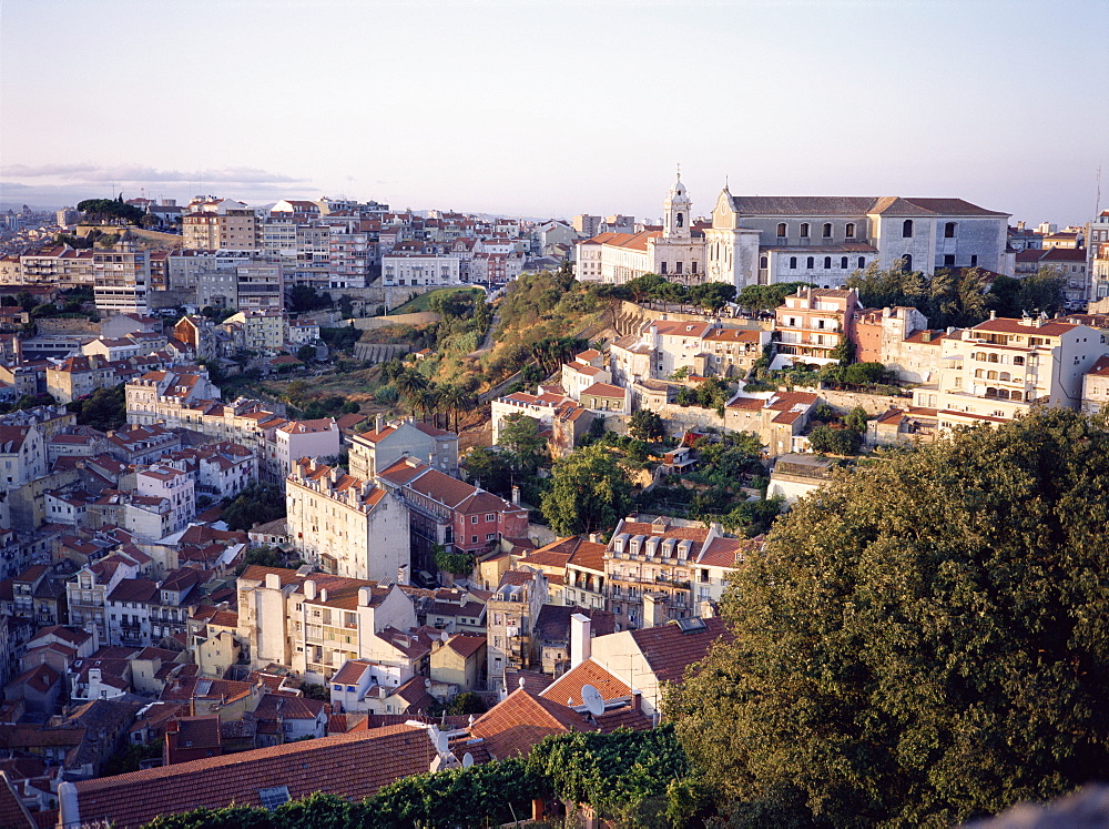 Evening, Largo de Graca area of the city from Castelo de Sao Jorge, Lisbon, Portugal, Europe