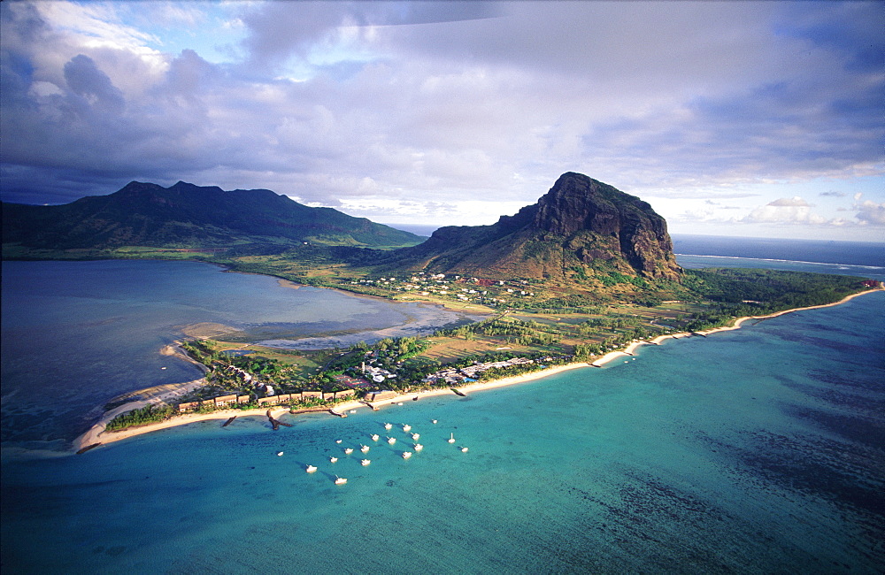 Aerial view over the island of Morne Brabant, Mauritius, Africa