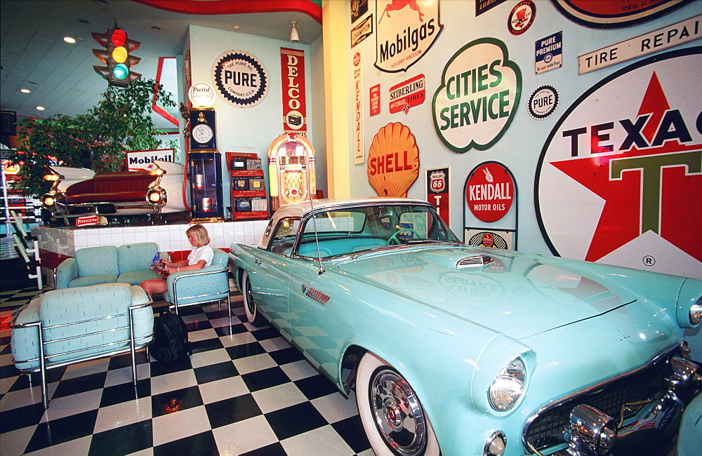 Classic car in the lobby of the Desert Land Hotel, Ocean Drive, Miami Beach (South Beach), Miami, Florida, USA