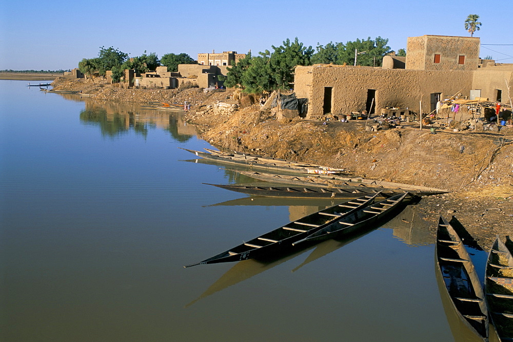 Waterfront on the river, old town, Djenne, UNESCO World Heritage Site, Mali, Africa