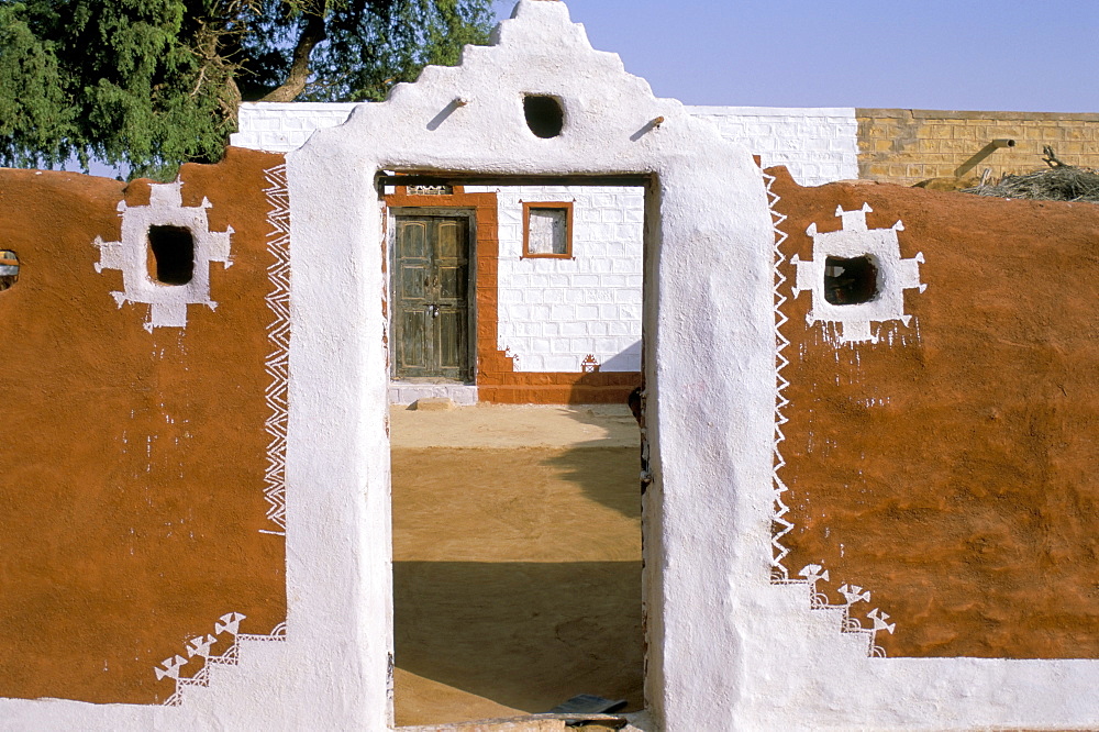 Decorated walls in a village near Barmer, Rajasthan state, India, Asia