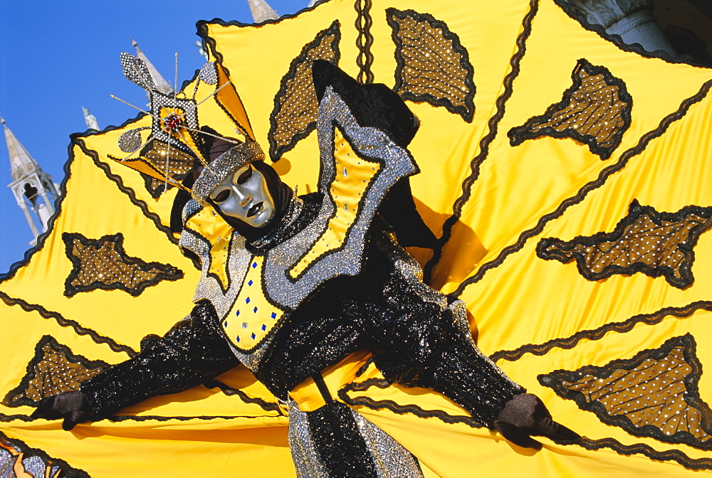 Person wearing masked carnival costume, Venice Carnival, Venice, Veneto, Italy