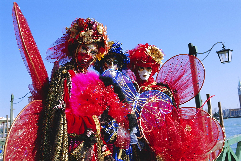 People wearing masked carnival costumes, Venice Carnival, Venice, Veneto, Italy