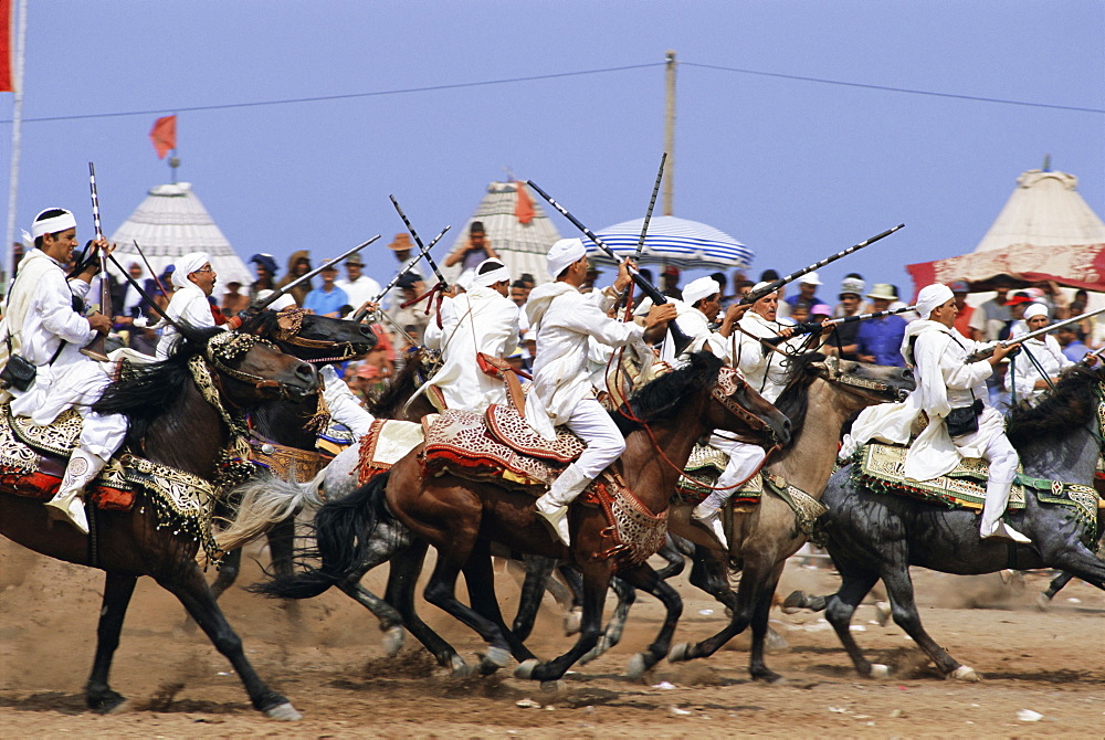 Fantasia for the moussem (festival) of Moulay Abdallah, El Jadida, Morocco, Africa