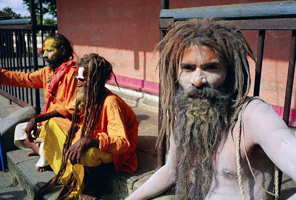 Sadhus, Hindu holy men, at Pashupatinath, Kathmandu Valley, Nepal, Asia