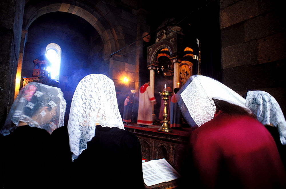 Choral group, Saint Gayaneh church, Etchmiadzin, Armenia, Asia